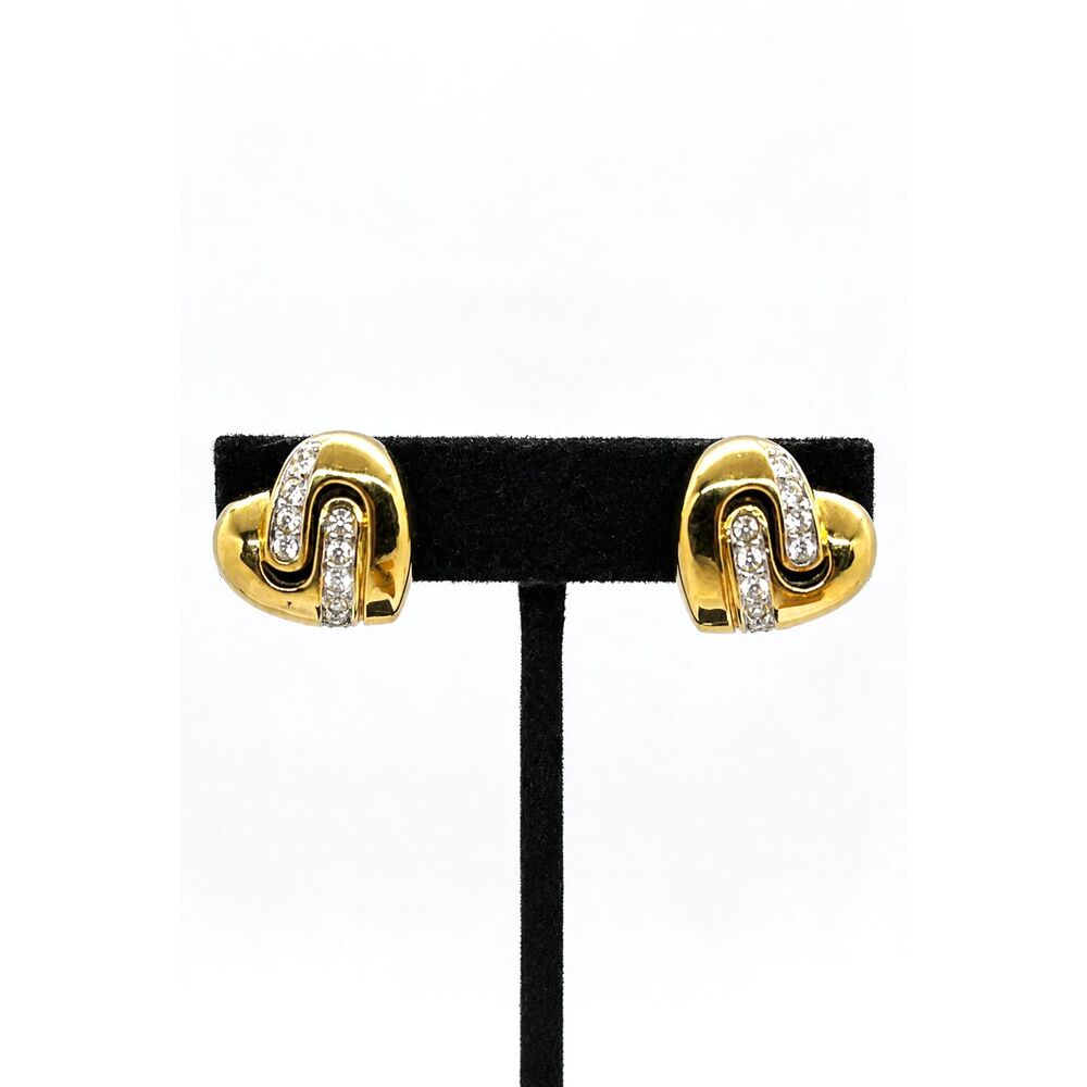 VINTAGE D'ORLAN EARRINGS Gold Tone Rhinestone Heart Clip On 1980s